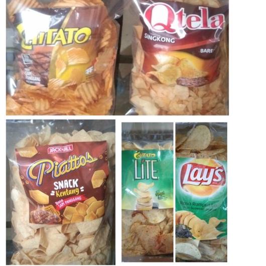 

Terlaris Today Snack Kiloan Chitato/Piatos/Qtela/Lays kemasan 250gr !!