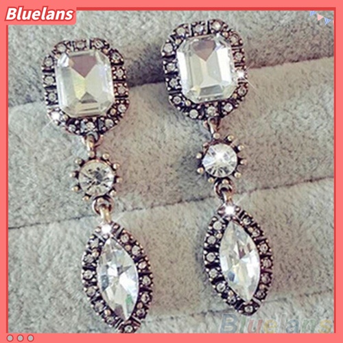 Anting Stud Dangle Berlian Imitasi Bentuk Bulat Marquise Cut Untuk Wanita