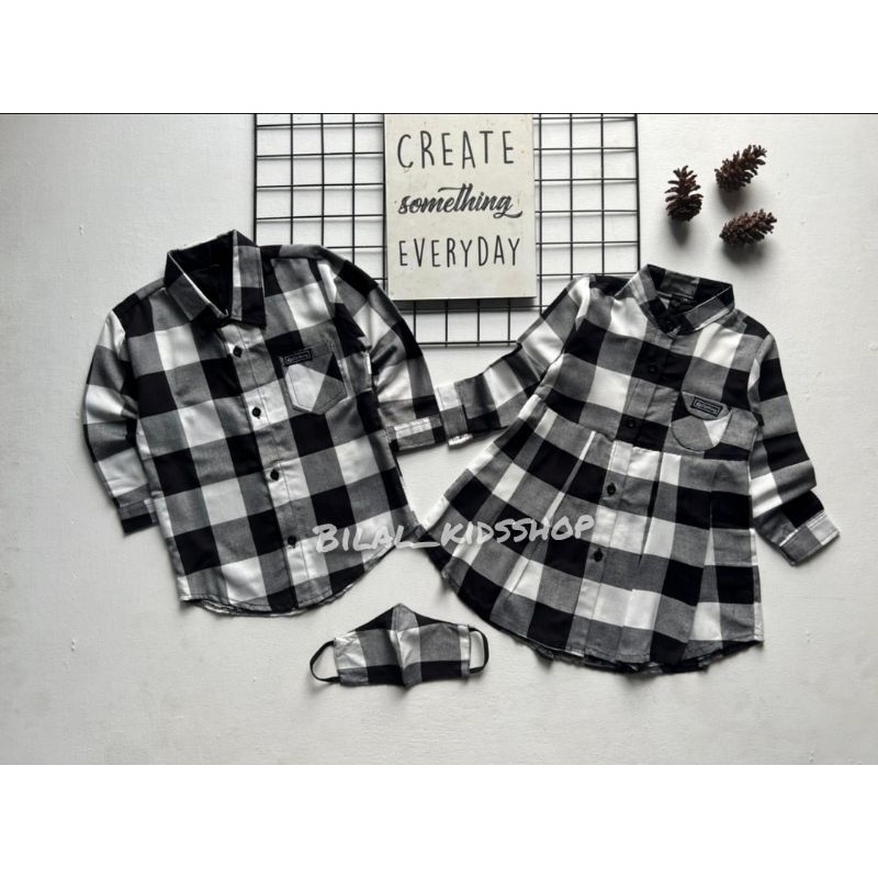 KEMEJA &amp; DRESS COUPLE ANAK 1-12th ( FREE MASKER )