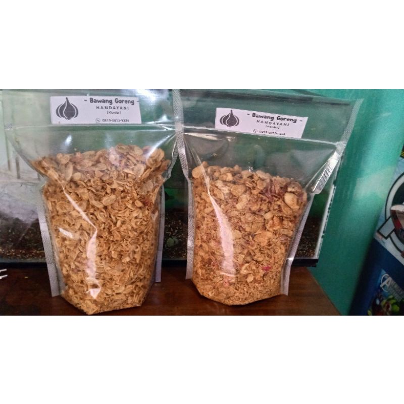 

Bawang goreng asli brebes 500gram warna kuning sedap