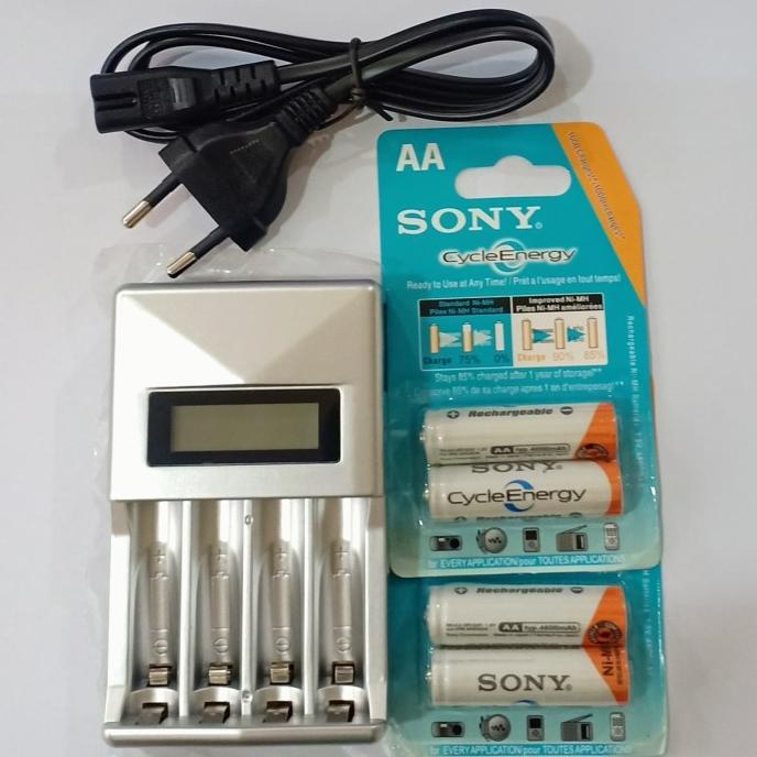 Charger Baterai Indikator Digital + 2set (4pc) Baterai AA ---NEW---