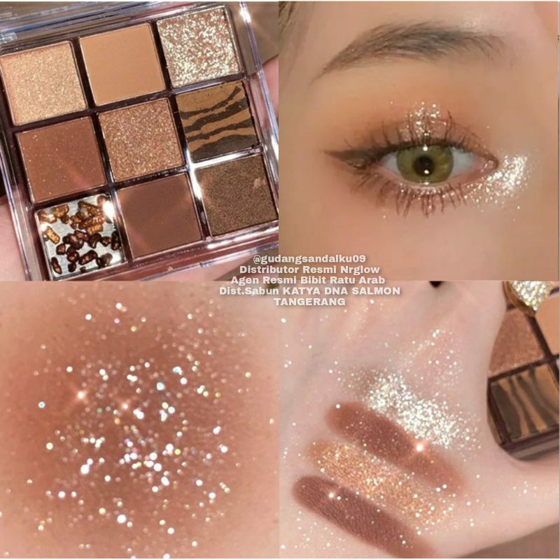 Eyeshadow Waterproof,Eyeshadow Tahan Lama,Pigmented,Korean Look,Eyeshadow Matte Gliters Shimmer 9 Warna