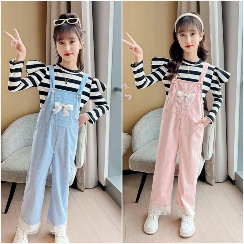 setelan overall anak perempuan import 6 tahun - 12 tahun setelan overall celana panjang baju panjang