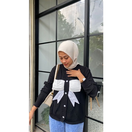 Korean sweater rajut wanita import pita motif