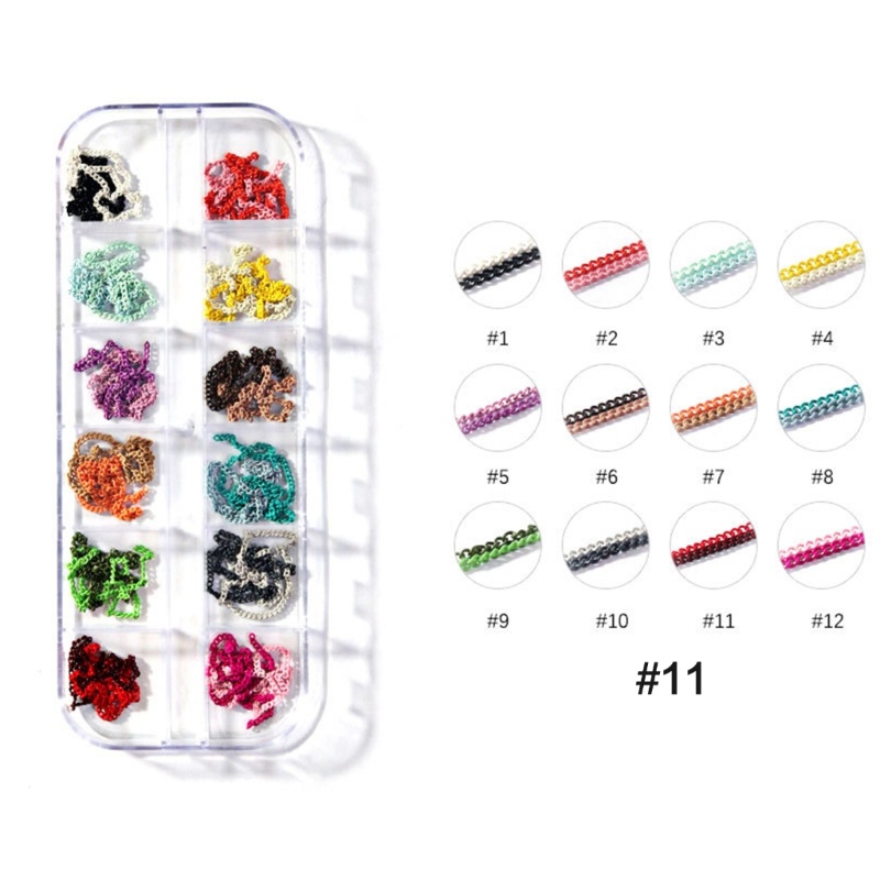 Zzz 12 Grid / Kotak Rantai Metal Akrilik 3D Gaya Punk Untuk Dekorasi Nail Art Charms DIY