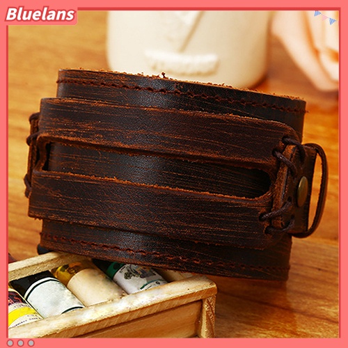 Bluelans Men Women Punk Retro Wide Faux Leather Belt Bracelet Wristband Jewelry Gift