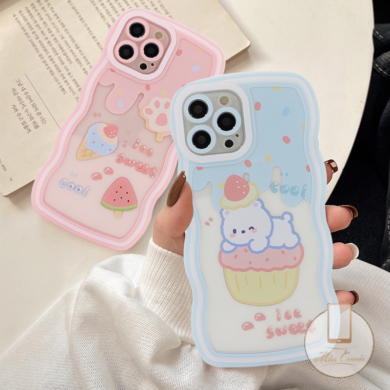 Wavy Edge Case OPPO A57 A78 A17 Reno 8T A15 A7 A55 A12 A95 A76 A54 A16K A96 A16 A15s A16s A74 A1K A5s A16E A53 A9 A5 A3s A12E F9 A52 A72 A35 A32 Ice Cream Strawberry Bear Cover