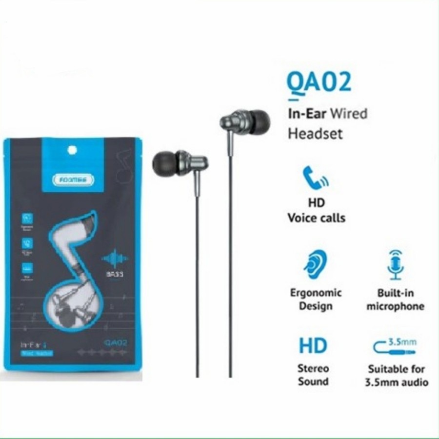 Foomee QA02 in-Ear WIRED HEADSET Super Bass Original Foomee Earphone Berkualitas Suara Jernih QA02