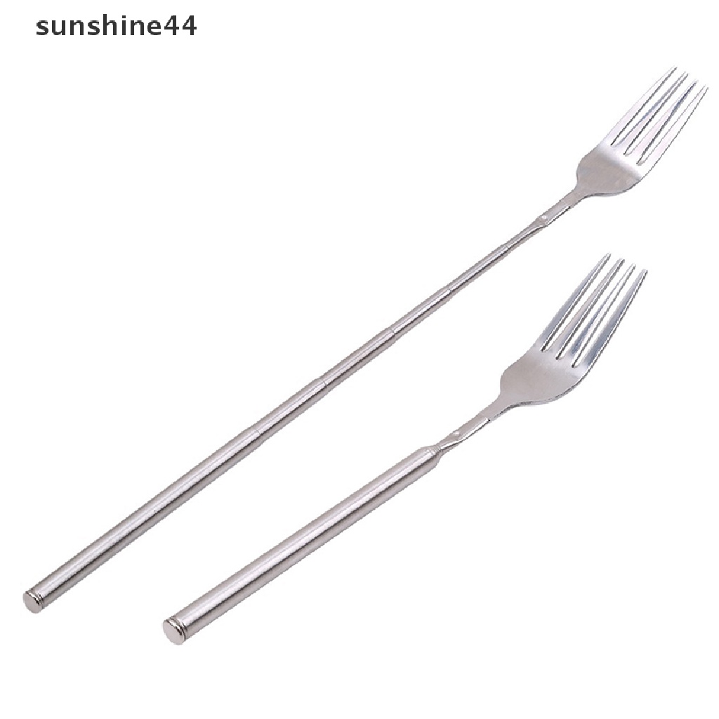 Sunshine Garpu Buah / Dessert Teleskopik Bahan Stainless Steel Warna Silver