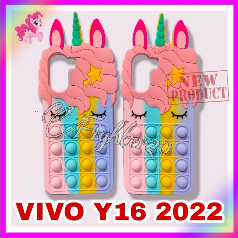 Casing Vivo Y16 2022 Case Pop It Unicorn Kuda Poni 3D Rainbow Softcase Lembut Tebal Popit Terbaik