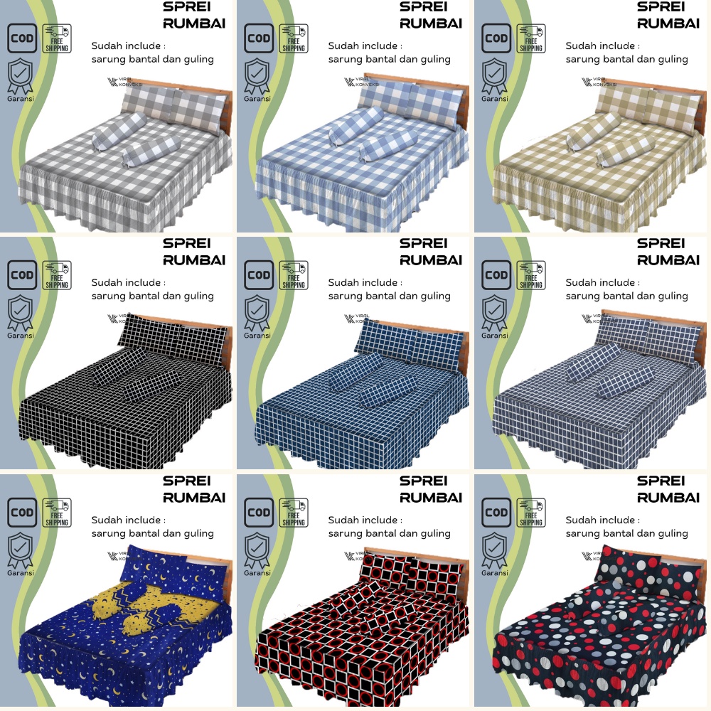 RIJECT SPREI RUMBAI MURAH MERIAH MOTIF SOFT RANDOM UKURAN KING 180X200 QUEEN 160X200