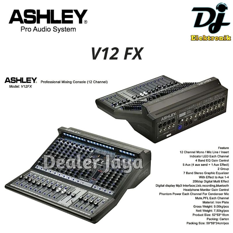 Mixer Analog Ashley V12 FX / V 12FX / V12FX / V 12 FX - 12 channel