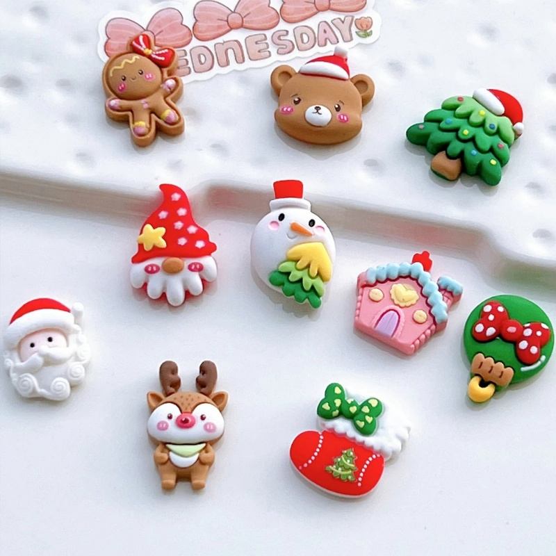 10 Pcs Ornamen Resin Cabochons Handmade DIY Model Kartun Pohon Natal Rusa Untuk Dekorasi Scrapbooking