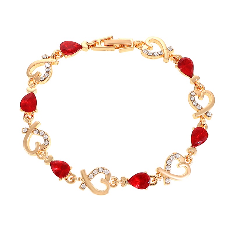 Gelang Rantai Emas Adjustable Desain Hati Hias Kristal Zircon Untuk Wanita