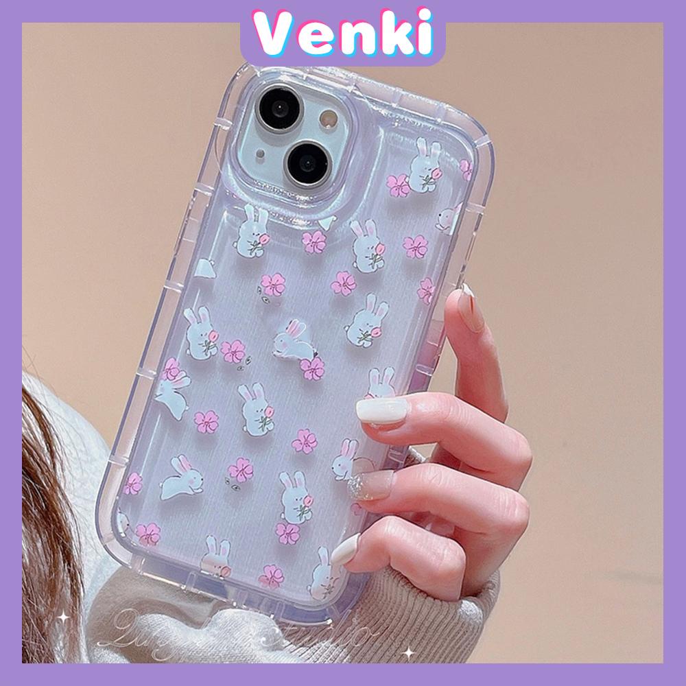 Case For iPhone 14 Pro Max TPU Soft Jelly Airbag Case Floral And Rabbit Clear Case Camera Protection Shockproof For iPhone 14 13 12 11 Plus Pro Max 7 Plus X XR