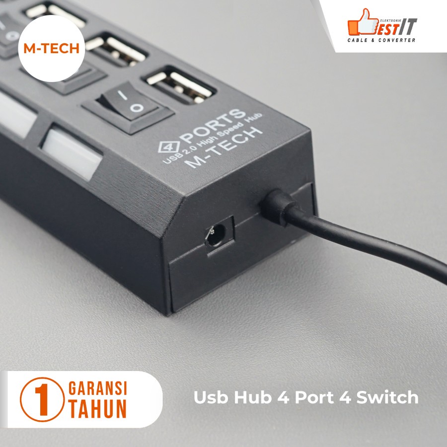 USB HUB 2.0 4 Port 4 Switch LED High Speed M-tech