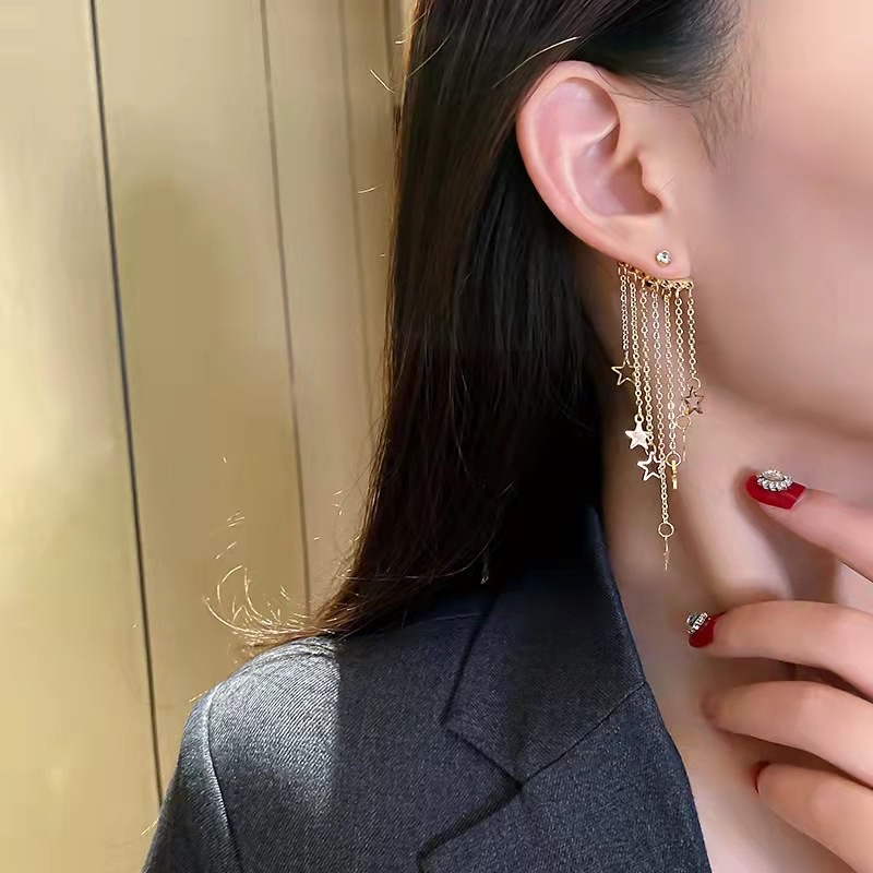 Anting Rumbai Panjang Bentuk Bintang