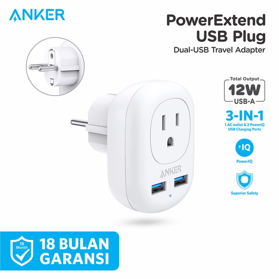 Anker Travel Adapter PowerExtend Dual USB Plug SKU : A9211