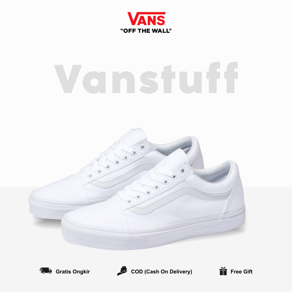 Vans Oldskool Full White Cowok Cewek Original 100 % Global Market BNIB Waffle HF Authentic Guarated Vanss Old School Tali  Ori Putih Polos