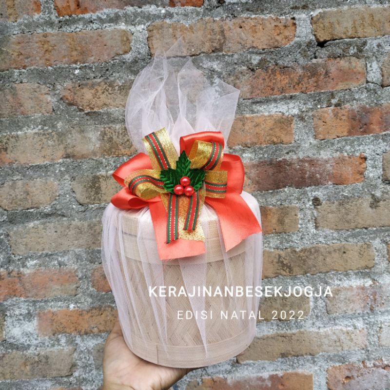 SERIES NATAL |  TOPLES BAMBU D 15CM T 15CM + TILE PITA | hampers bingkisan besek tile besek jogja ha