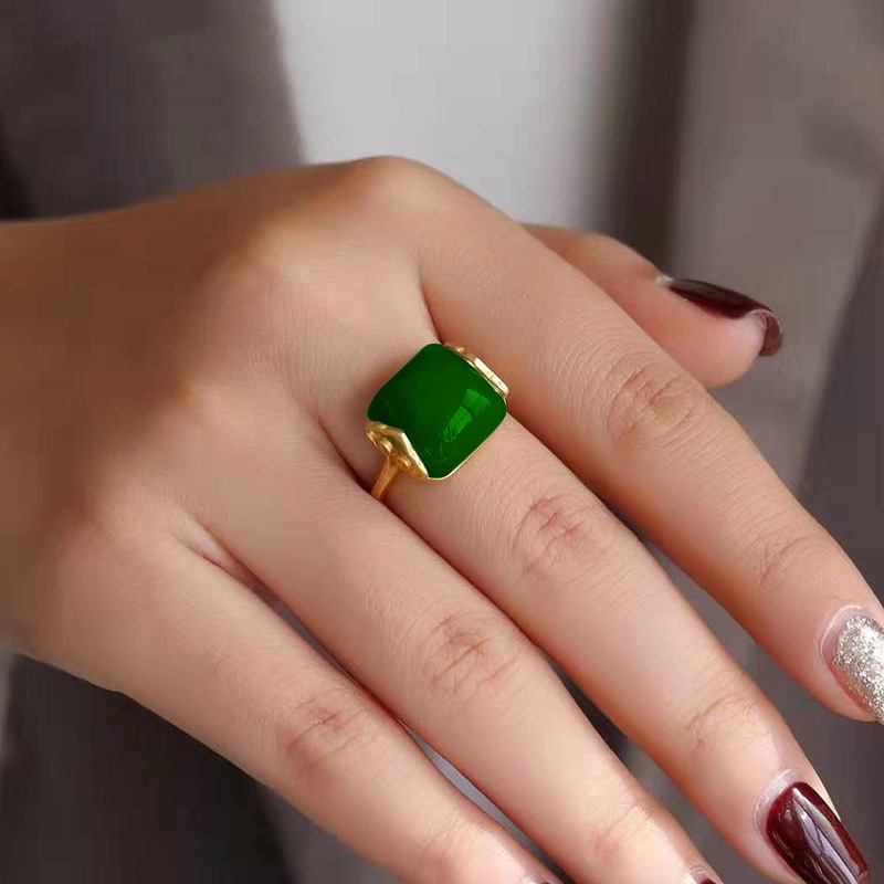 Goldkingdom Fashion Perhiasan 24K Bangkok Aksesoris Ready Stock Hetian Jade Ring for Woman Lapis Emas Asli Kadar 375 Gaya Retro Klasik Angan-Angan Awan Cincin Yang Dapat Disesuaikan