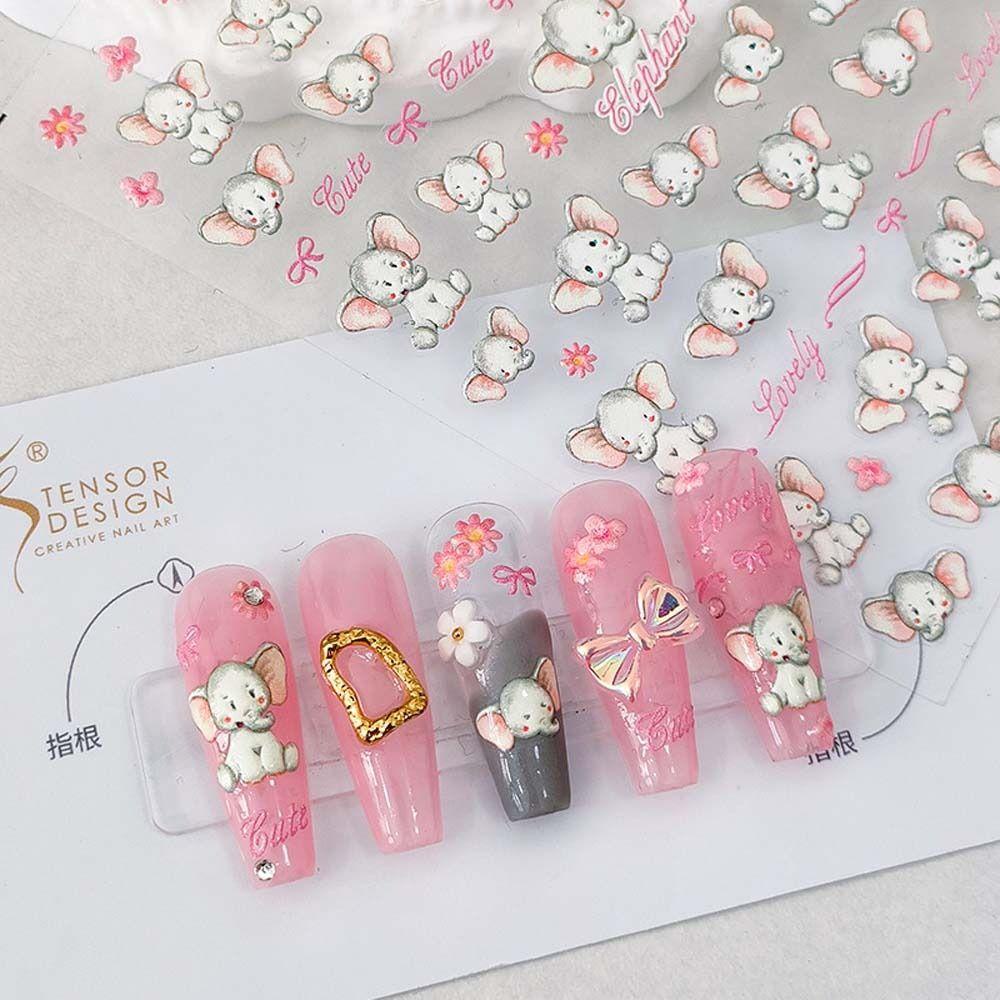 Needway Kartun Stiker Kuku Gajah Perekat Diri Pikachu Princess Manicure Aksesoris Duffy Nail Art Dekorasi