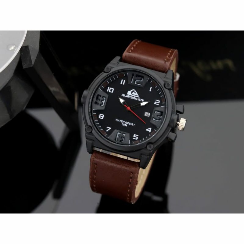 Jam Tangan Pria Quicksilver Kulit Tanggal Aktif Analog Casual Fashion Original Strap Kulit Free Box