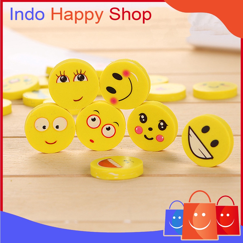 

⭐️ ⭐️Penghapus Pensil Karakter Emoji Smile Bulat Lucu Set 4pcs