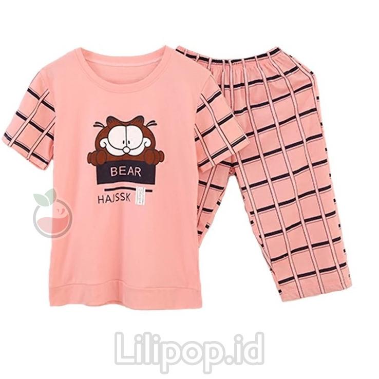 Ready stock 7S8RN Baju Tidur Stelan 3/4 Wanita Baby doll Celana Pendek Dewasa Allsize Piyama Kulot M