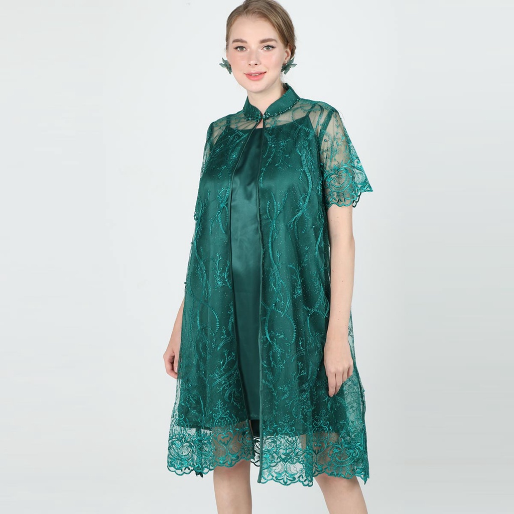 Dress Midi  Brokat hijau 2 pc Caroline Kosasih