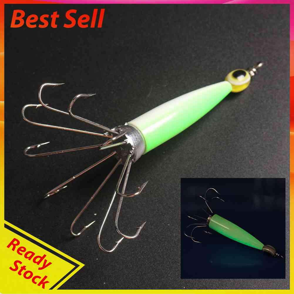 Umpan Pancing Hard Bait Bentuk Cumi-Cumi Menyala Dengan Kail