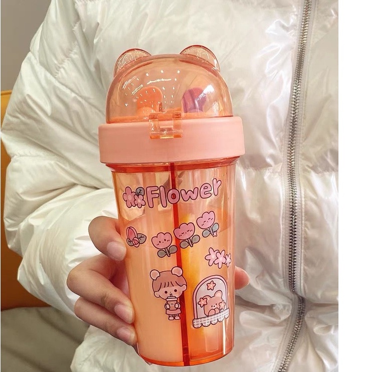 Botol Minum 420ml Air Sedotan 2 Sisi Sekat Free Stiker 2d Bpa Free Duet Couple Bottle Travel