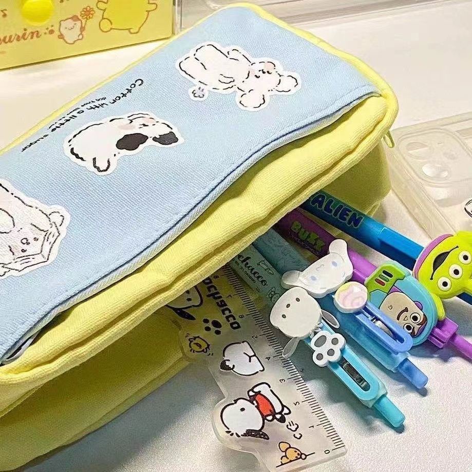 ◊♕Sera gadis berkapasitas besar sederhana bernilai tinggi multi-layer yang dipisahkan tas pensil siswa yang lucu kanvas kecil tas pensil segar