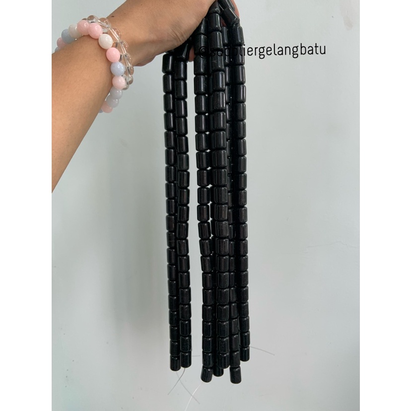 bahan renceng batu BLACK ONYX agate tabung HITAM 14mm gelang kalung