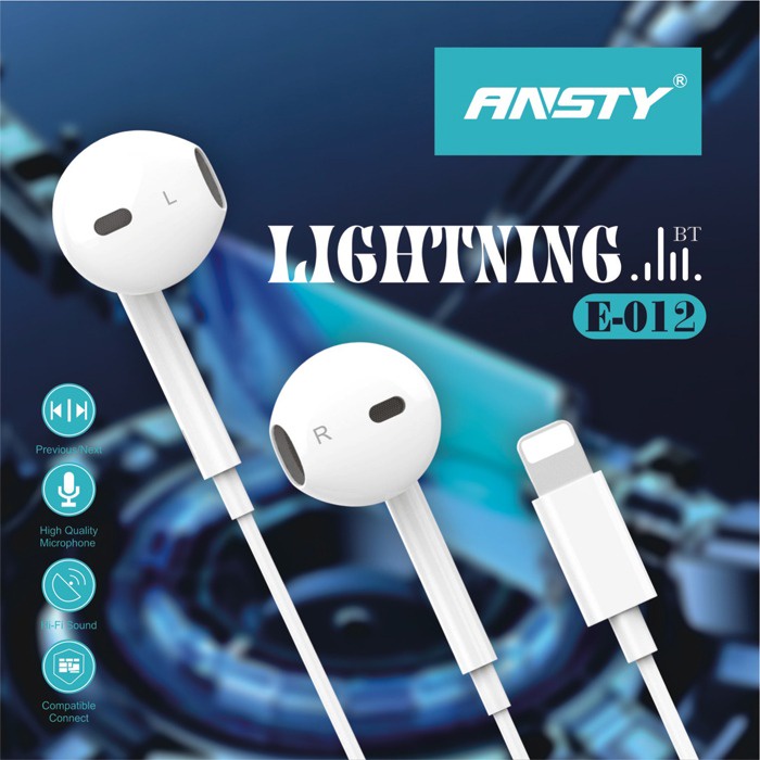 HEADSET EARPHONE HANDSFREE ANSTY E-012 JACK LIGHTNING SUPER BASS