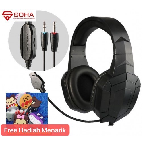 HGM-001 SOHA Headphones Bando Gaming Headset Kabel PC &amp; Free Hadiah Menarik