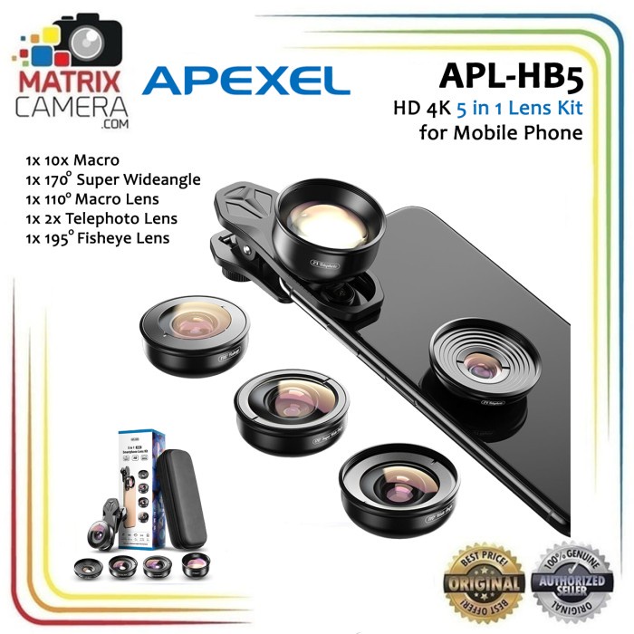 {YosuaStore} APEXEL APL-HB5 HD 4K 5 in 1 Lensa Kit for Smartphone Limited