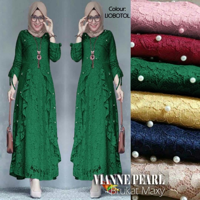 GAMIS GAMIS PESTA BROKAT VIANNE HIJAU BOTOL GAMIS WANITA terbaru twill ori brukat dewasa terlaris ab