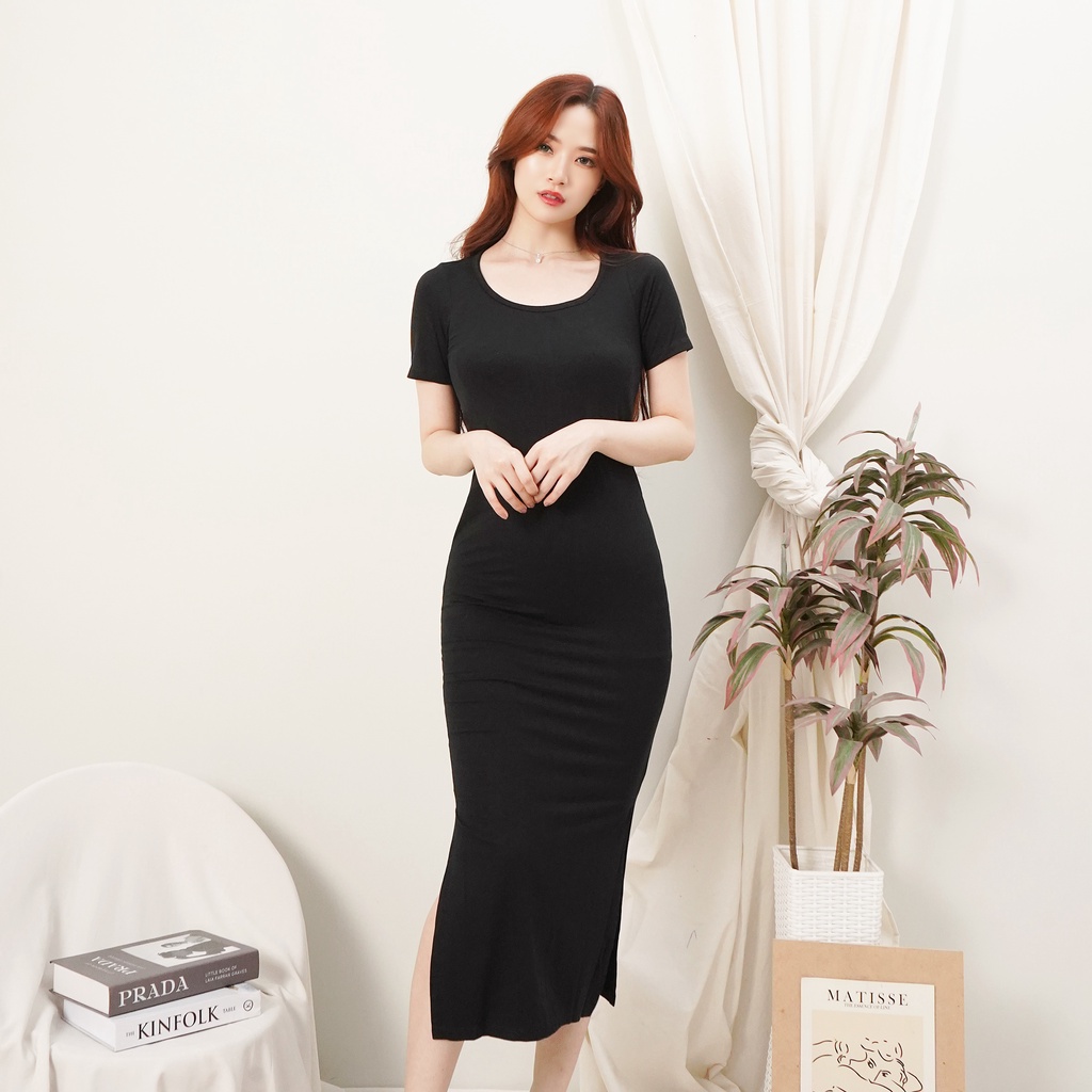 Dress Wanita Casual Style Dress Polos Simple 095