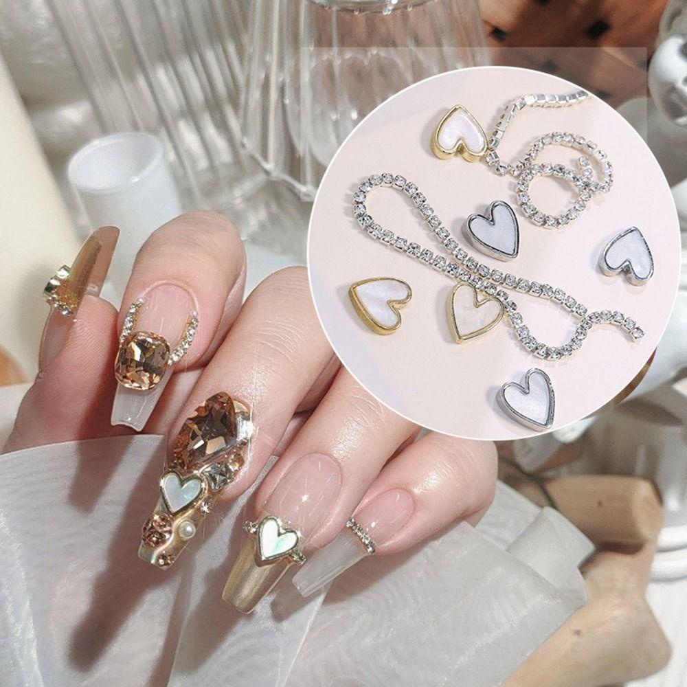 Mxbeauty Pesona Kuku Rantai Set Shell Jepang INS Manicure Aksesori DIY Peach Flatback Ujung Jari Ornamen Paku Studs Liontin Nail Art Rantai