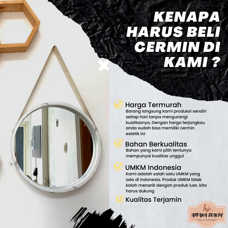 Cermin Dinding Gantung Aesthetic Bulat Bulet Bundar Frame Tebal Kayu Vintage Kaca Rias Dandan Make Up Dekorasi Penghias Tempel Dinding Kamar Tidur Rumah Ruang Tamu Estetik Premium Aestetik Murah Lengkap Dengan Strap Tali Gantungan Round Wood Mirror