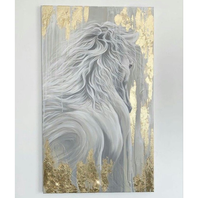 lukisan kuda abstrak,lukisan gold horse abstrak teksture