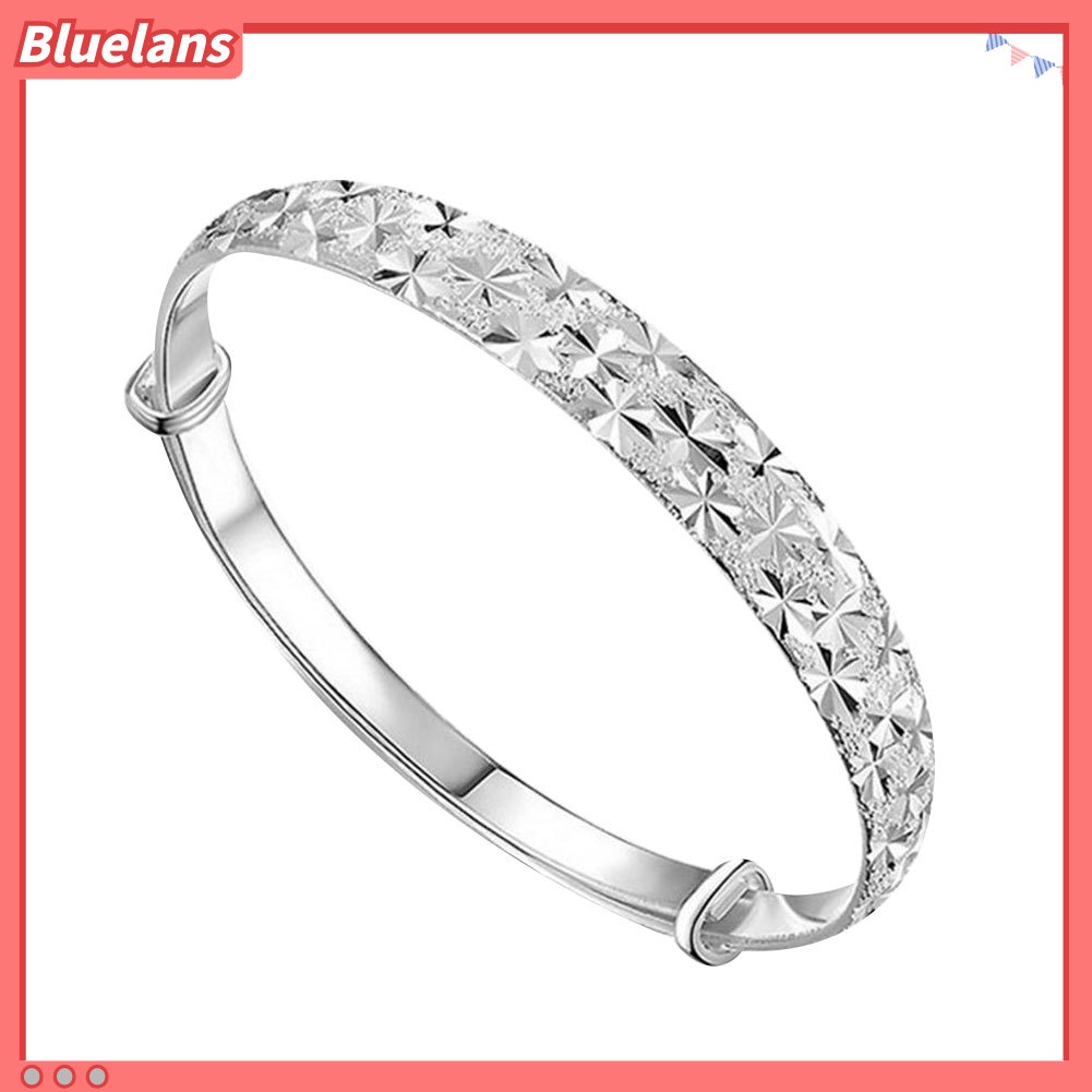 Bluelans Silver Plated Flower Carved Bangle Bracelet Adjustable Women Fashion Jewelry