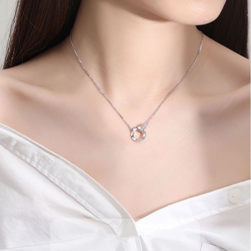 We Flower Kalung Choker Silver Hias Liontin Cincin Ganda Bahan Zirkon Untuk Pasangan