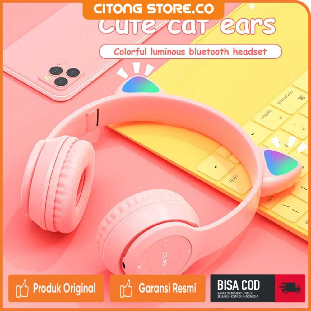 Headphone Gaming Headshet Gaming Fuloophi Bluetooth Headset Headphone Telinga Kucing Cute Cat Ear P4