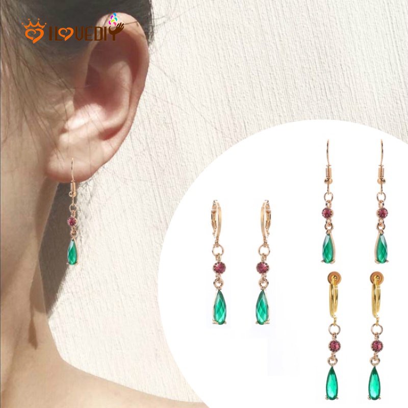 1 Pasang Anting Kait Gantung Wanita Desain Tetesan Air Hias Kristal Hijau Gaya Elegan / Retro Untuk Pernikahan