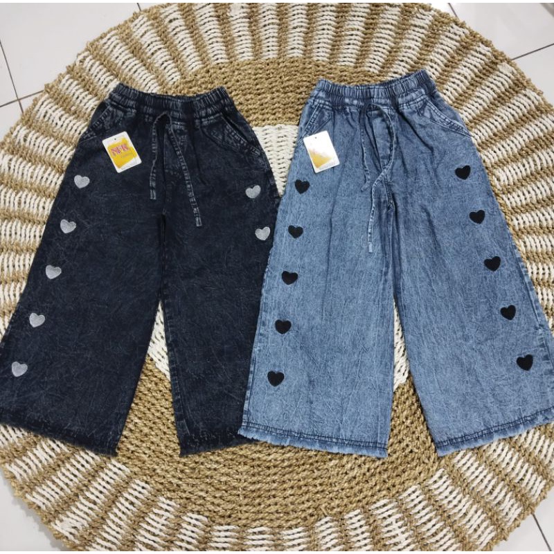 kulot jeans anak bordil love rawis 3-14 tahun.bahan jeans premium