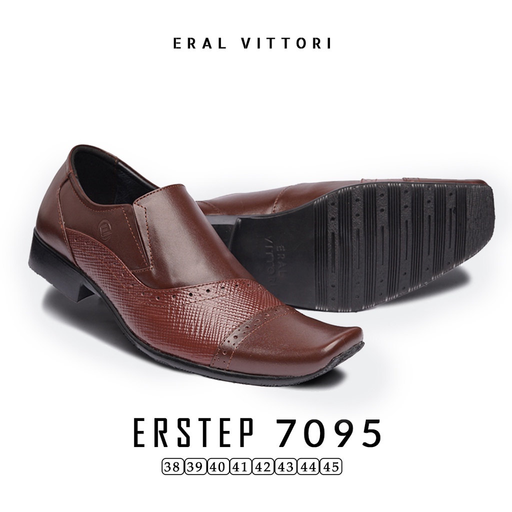 Eral Vittori - Erstep 7095 Sepatu Kantor Pria  Kulit Pantofel Formal Coklat