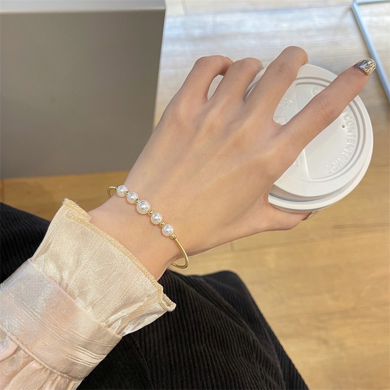 Mhang Gelang Tangan Wanita Desain Bunga Tulip / Kupu-Kupu Pink Hias Mutiara Gaya Vintage