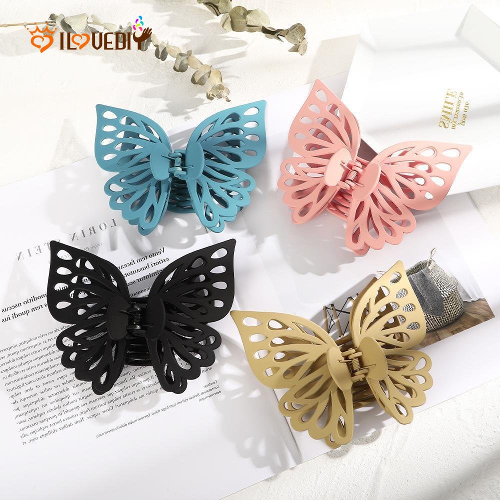 Jepit Rambut Model Kupu-Kupu Besar Dua Lapis Warna Permen Matte Untuk Mandi